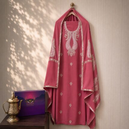 Pink Kashmiri Aari Embroidered 3 Piece Unstitched Kurta, Salwar & Dupatta